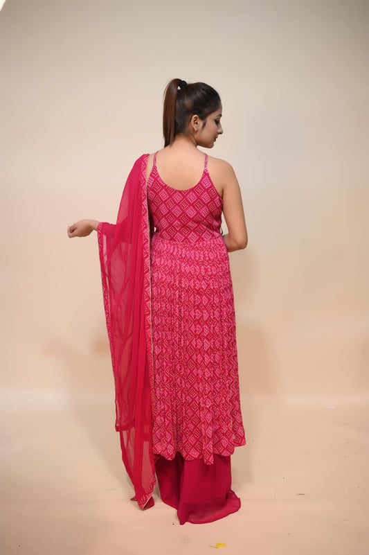 Elegant Pink Georgette Suit with Beautiful Bandhej Print