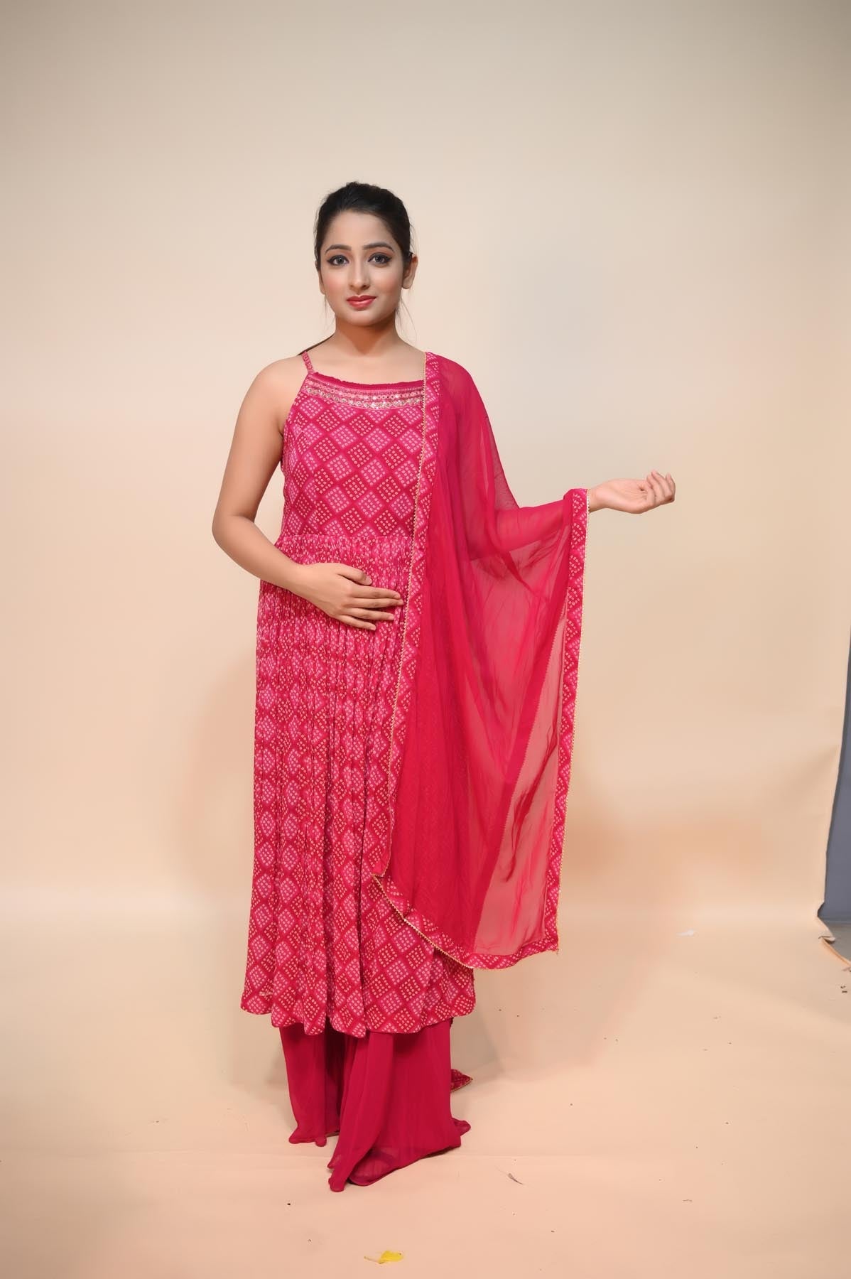 Elegant Pink Georgette Suit with Beautiful Bandhej Print