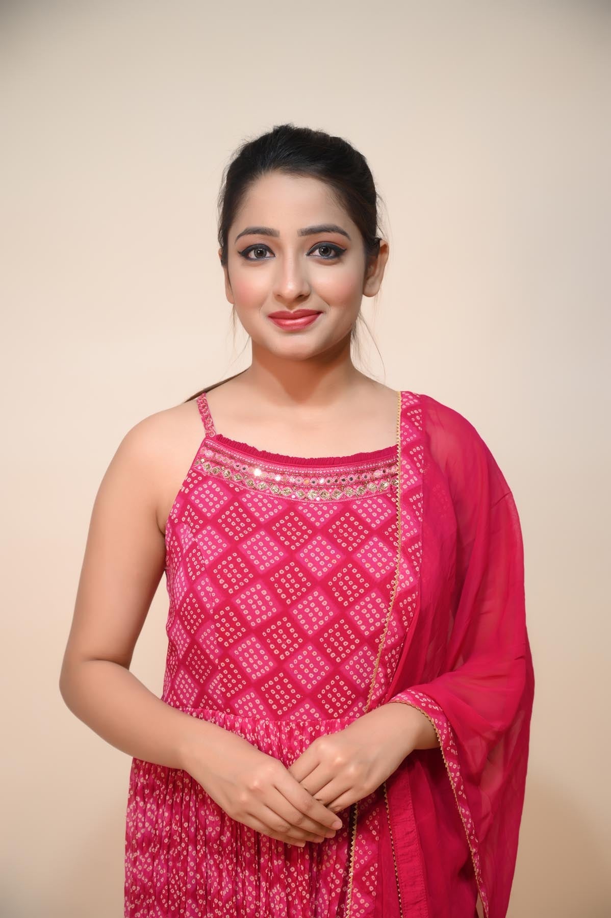 Elegant Pink Georgette Suit with Beautiful Bandhej Print