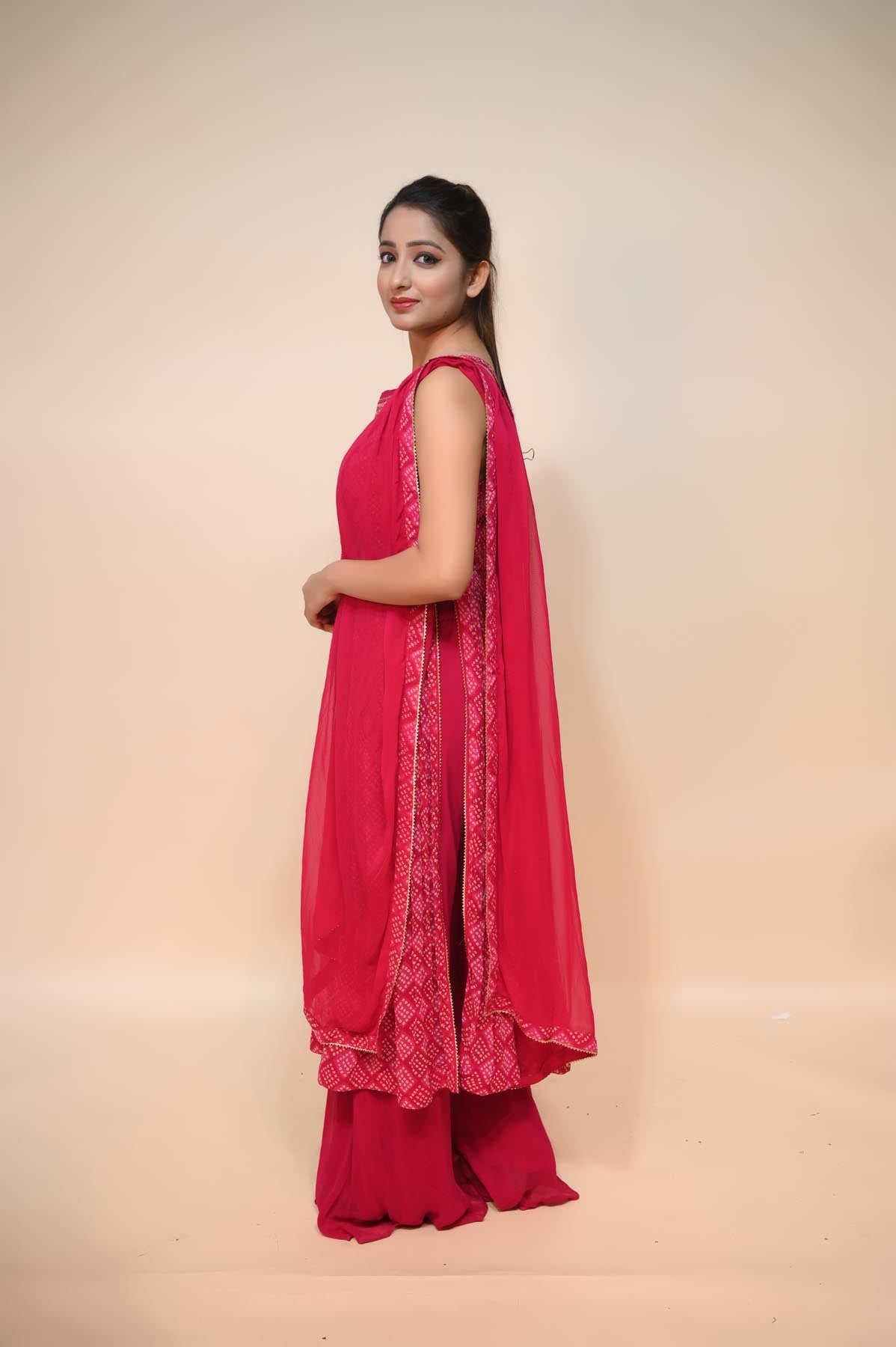 Elegant Pink Georgette Suit with Beautiful Bandhej Print