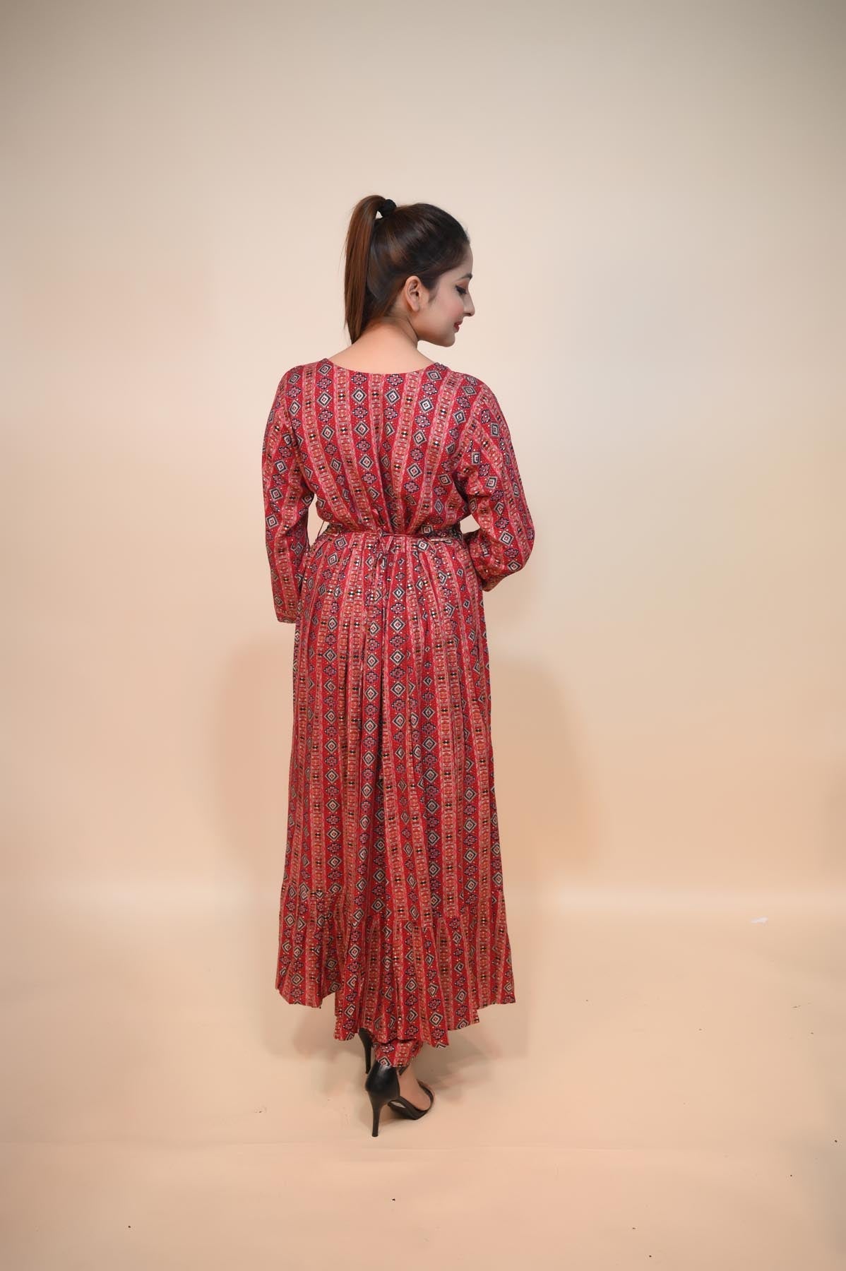 Elegant Red Rayon Suit with Gota, Thread Work, Cut Dana, and Beads