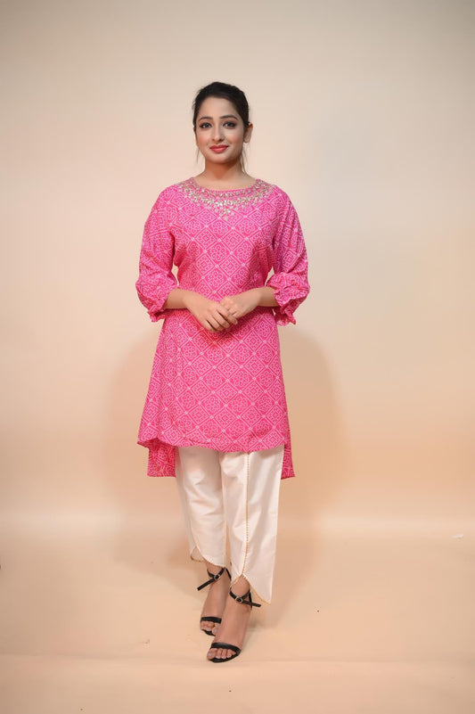 Enchanting Pink and White Cotton Silk Dress: Intricate Cut Dana, Shimmering Sequins, Zari, and Delicate Moti