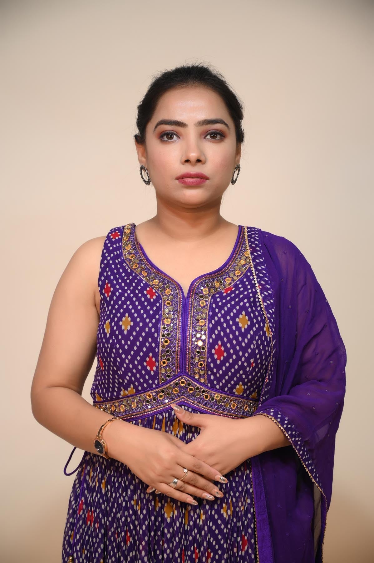 Stylish Blue Georgette Suit with Mirror Thread & Bandhej Print