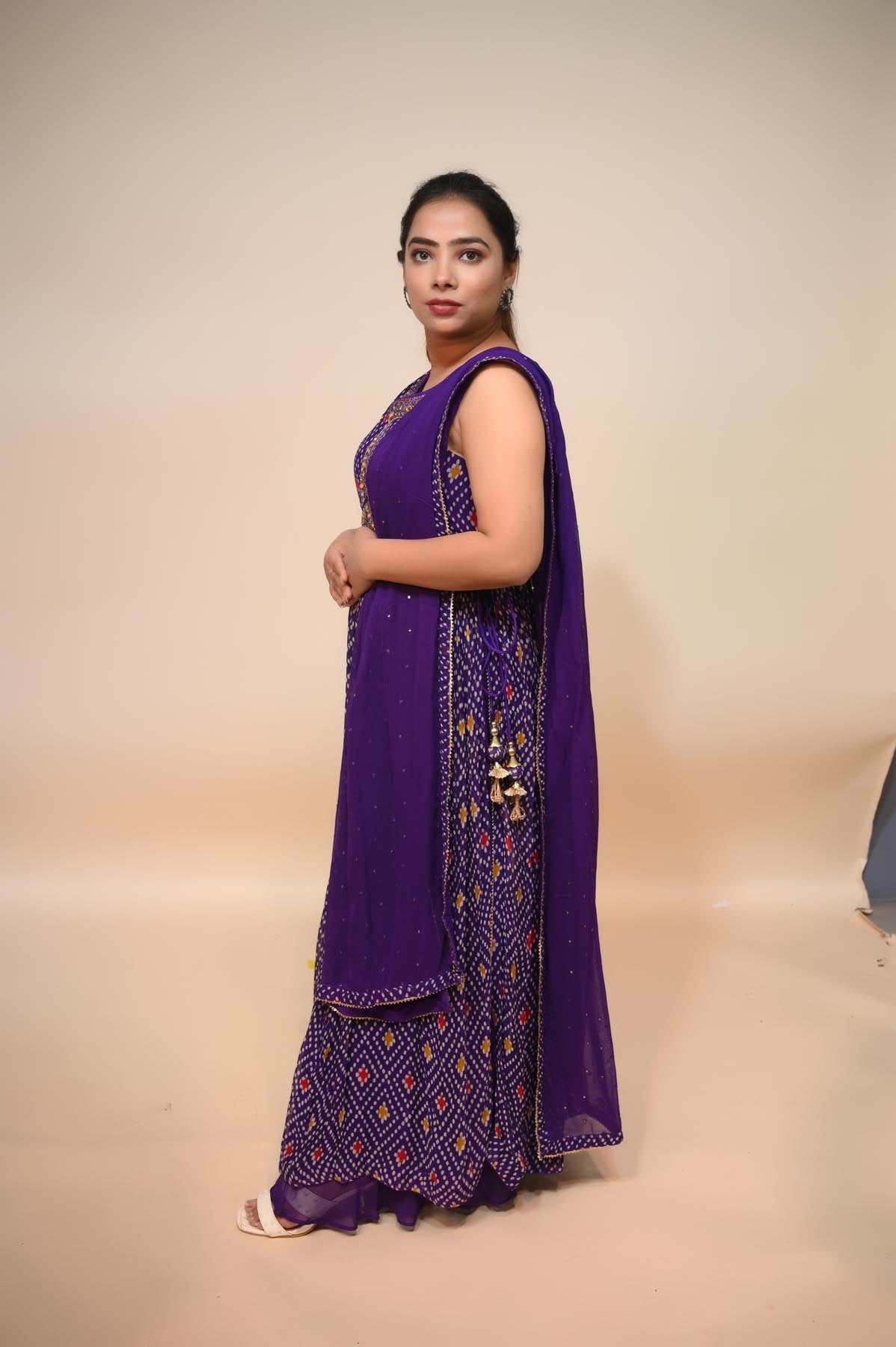 Stylish Blue Georgette Suit with Mirror Thread & Bandhej Print