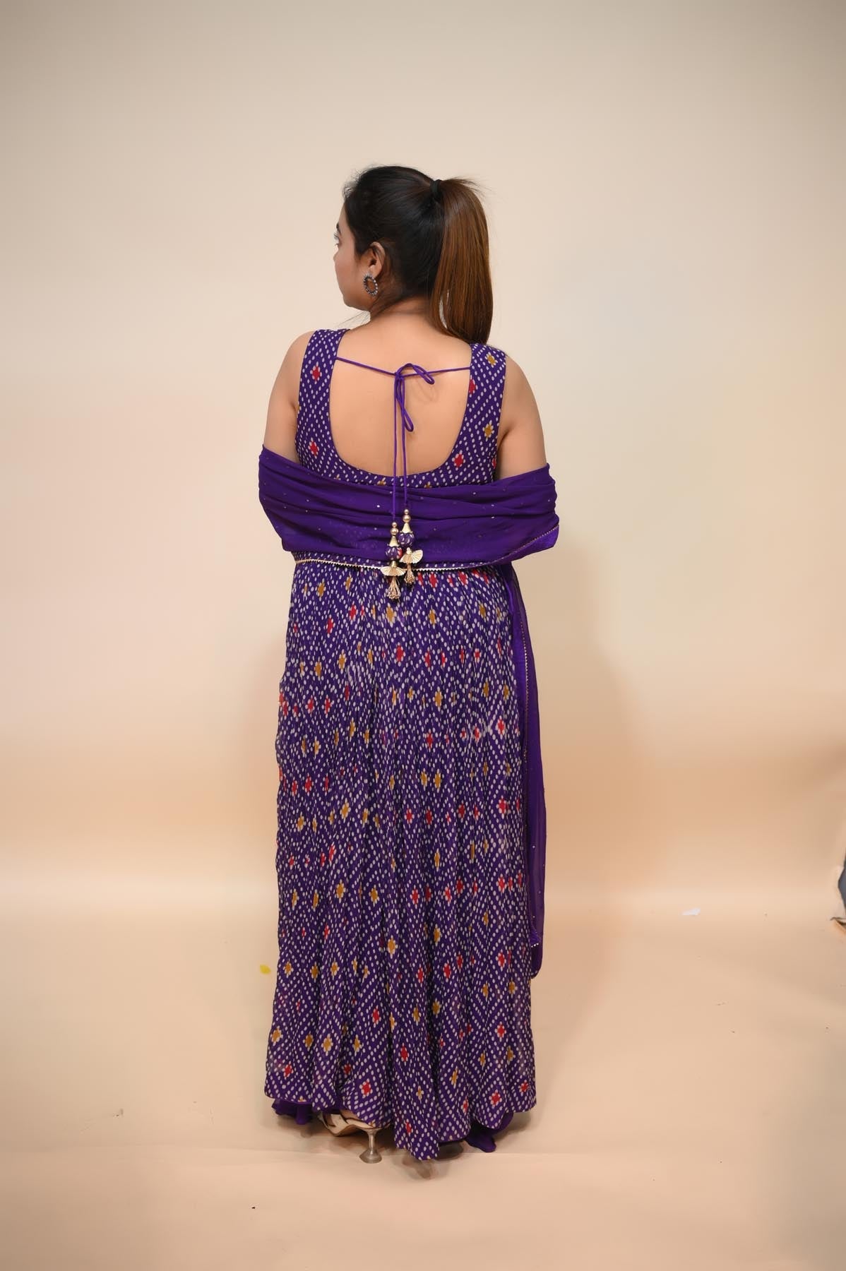 Stylish Blue Georgette Suit with Mirror Thread & Bandhej Print