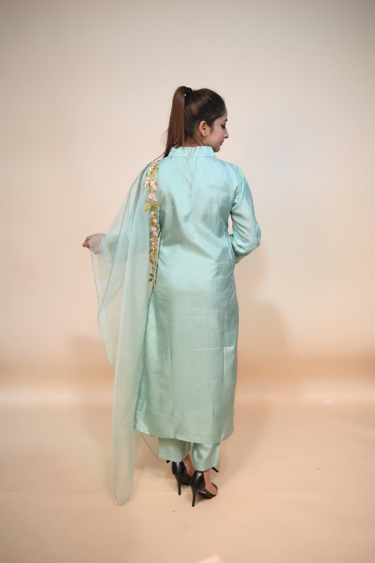 Stunning Sea Green Crepe Suit - Exquisite Resham and Kasab Embellishments