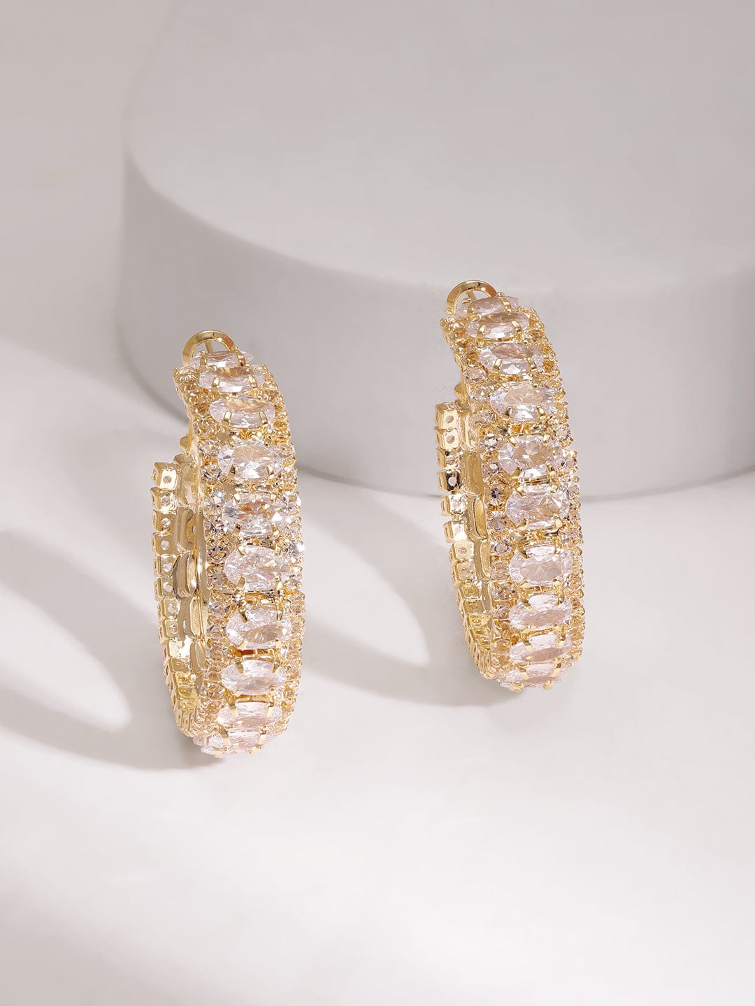 Gold-Plated Cubic Zirconia Studded Circular Hoop Earrings