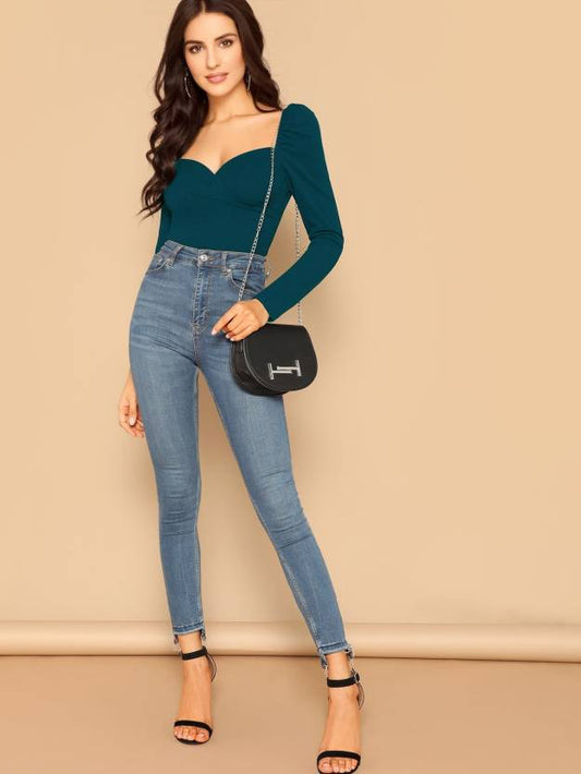 Casual Regular Sleeves Solid Women Dark Blue Top