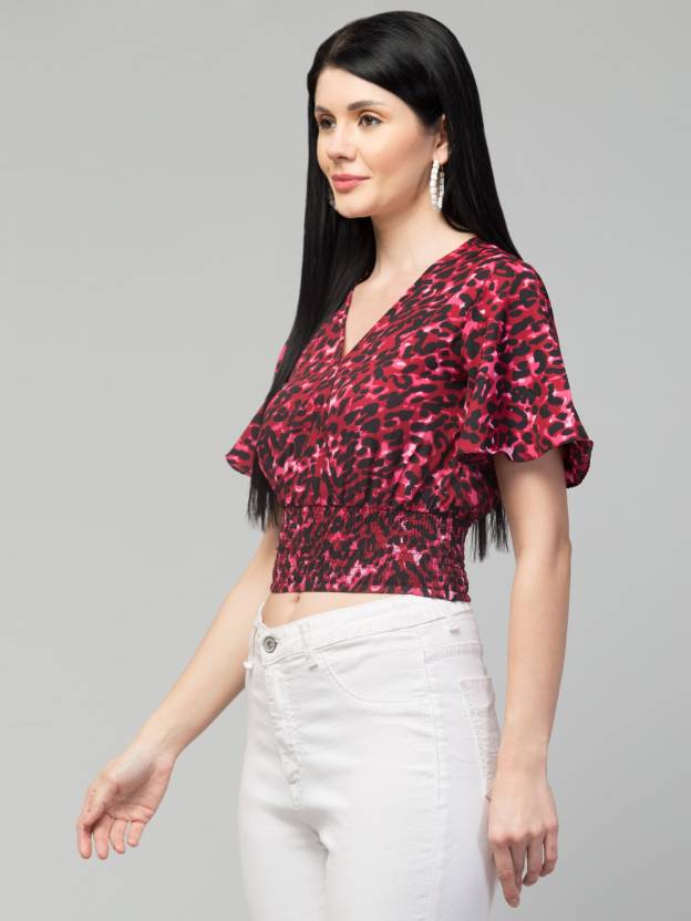 Sleeves Printed Women Maroon Top