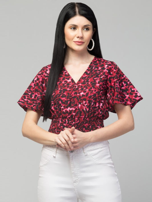 Sleeves Printed Women Maroon Top