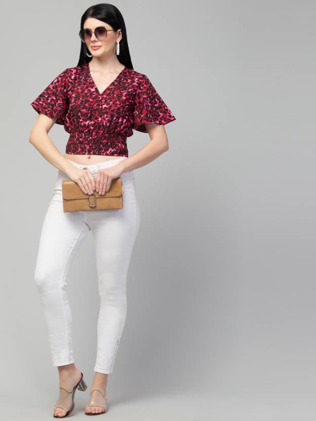 Sleeves Printed Women Maroon Top