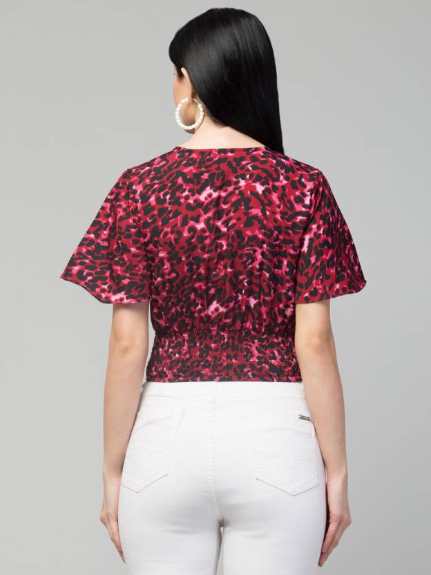 Sleeves Printed Women Maroon Top