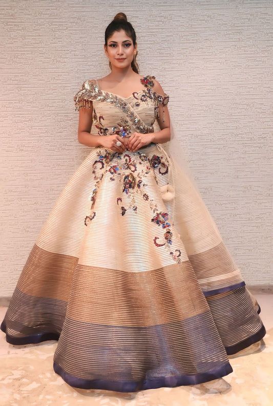 adorable beige color floral motif lehenga set