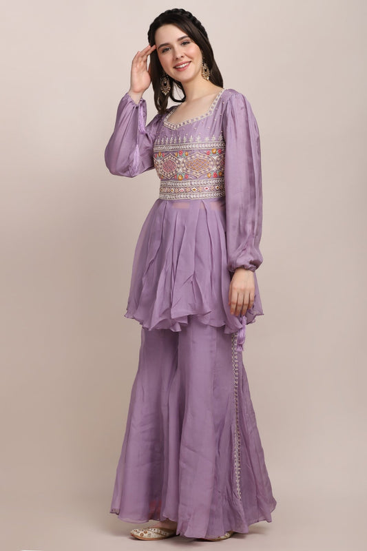 Beautiful Violet Color Floral Motif Embroidered Short Kurti