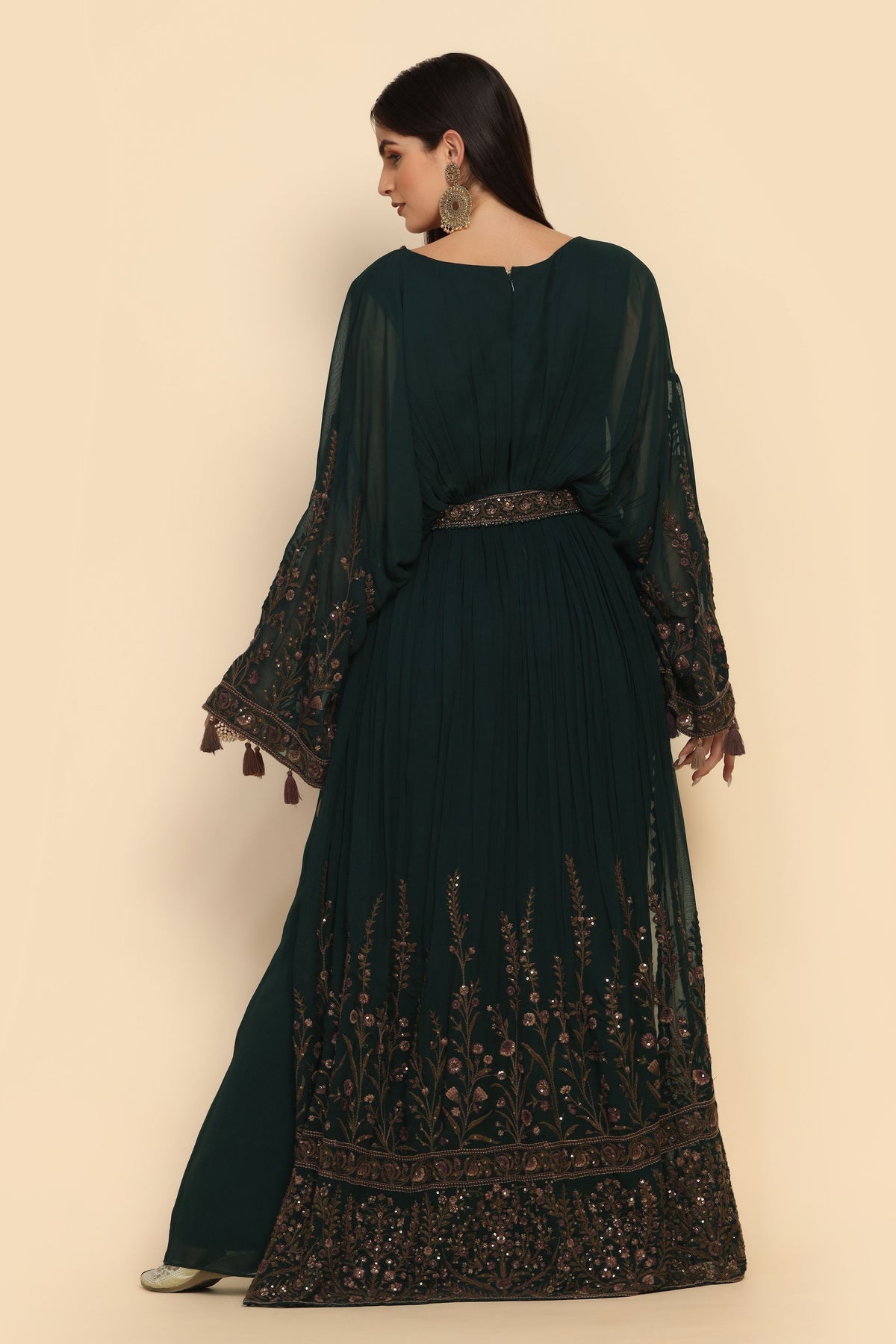 Classic Green Color Dress With Stylish Sleeves