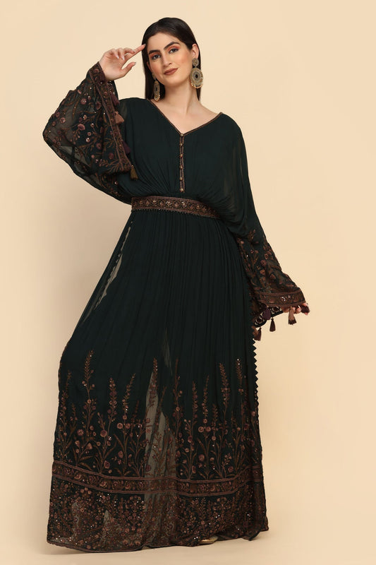 Classic Green Color Dress With Stylish Sleeves