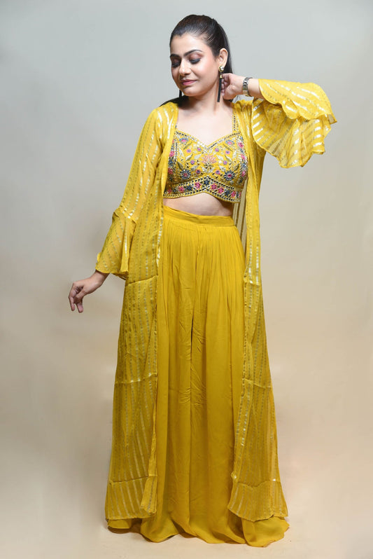 classic yellow color floral motif sharara set