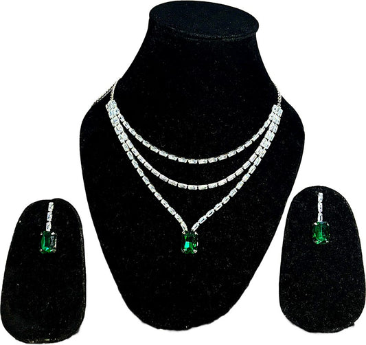 Brass, Alloy Silver Green, Silver Jewel Set