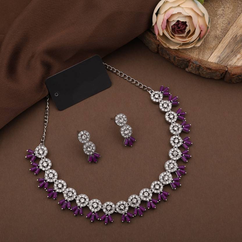 Brass Gold-plated Silver, White, Purple Jewel Set