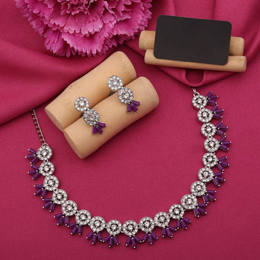 Brass Gold-plated Silver, White, Purple Jewel Set