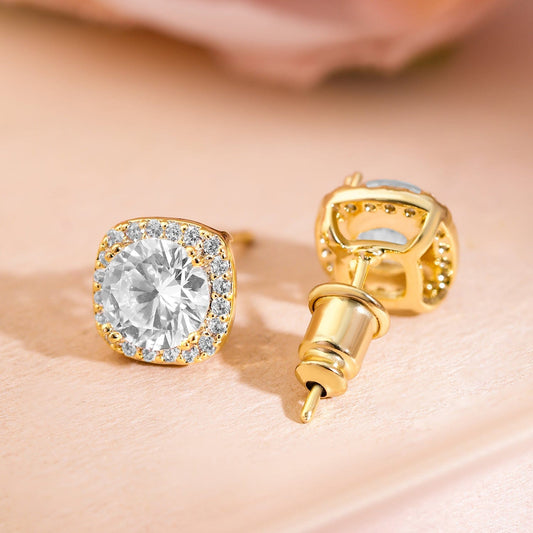 18K Gold-Plated Cubic Zirconia Studded Round Stud Earrings