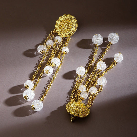 18K Gold-Plated Pearl Bead & Chain Layered Long & Bold Statement Earrings