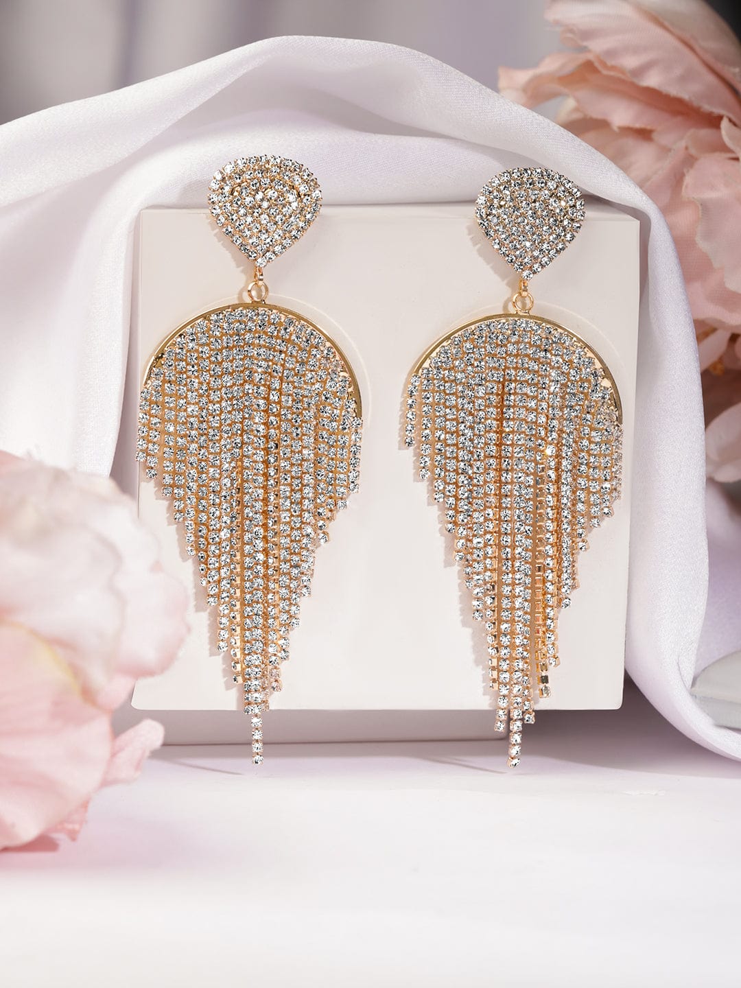 18K Gold Plated Sparkling Cubic Zirconia Studded Fairy Wing Shaped Multilayer Earrings