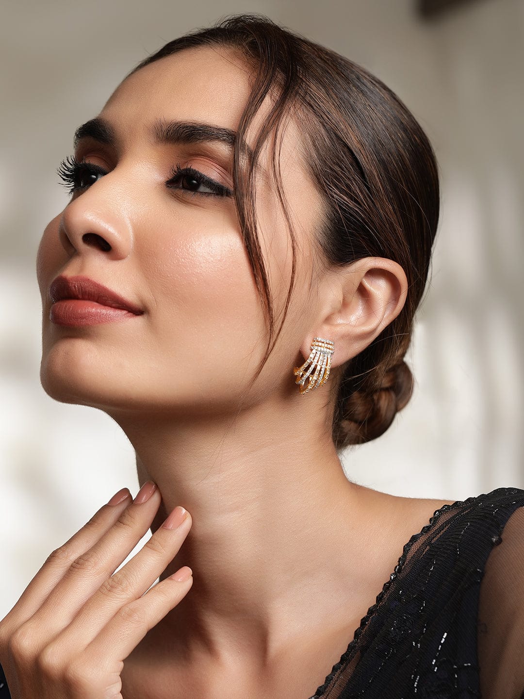 22K Gold plated Baguette Crystal Zirconia Exquisite Demi-Fine Earrings