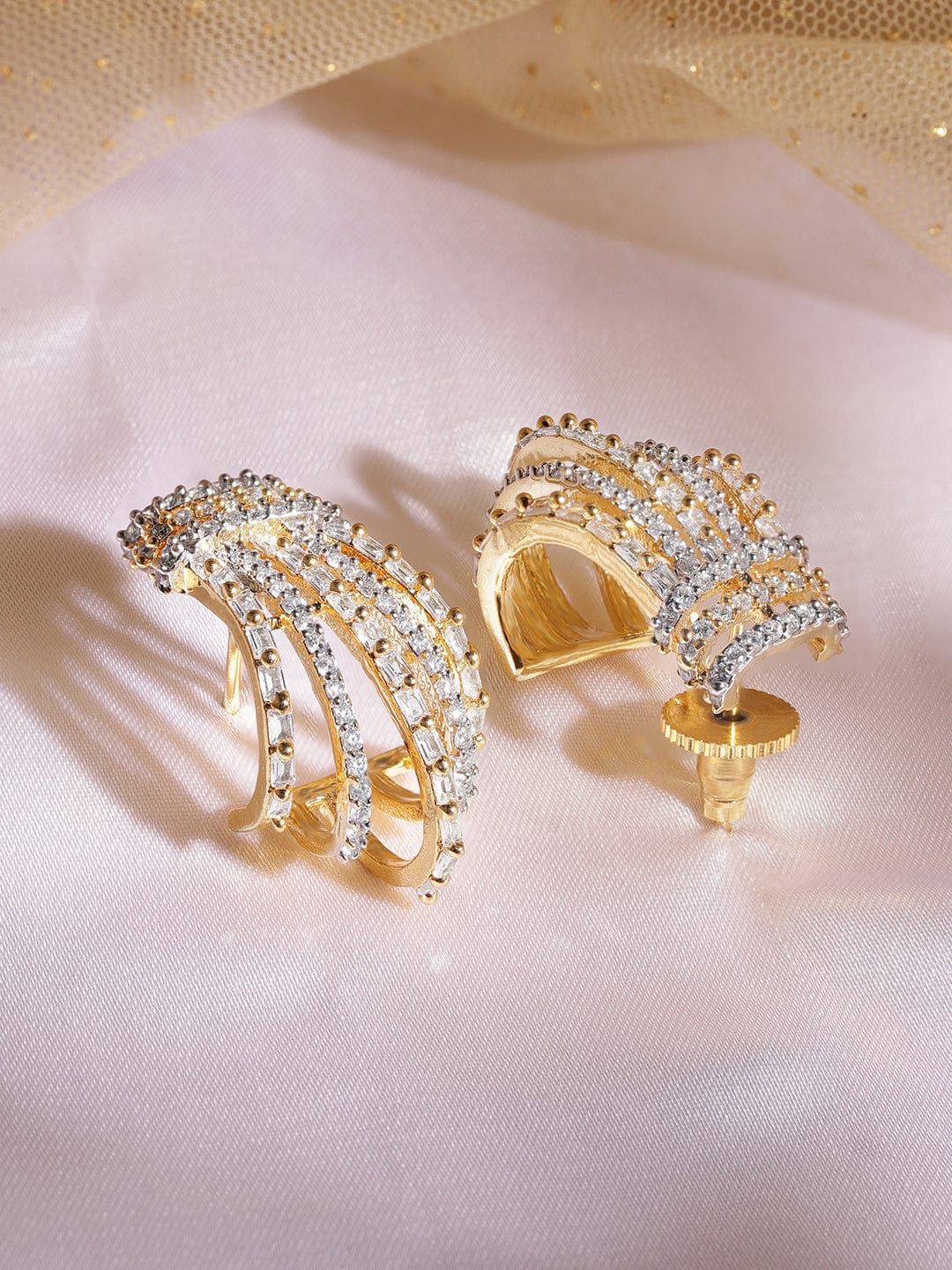 22K Gold plated Baguette Crystal Zirconia Exquisite Demi-Fine Earrings