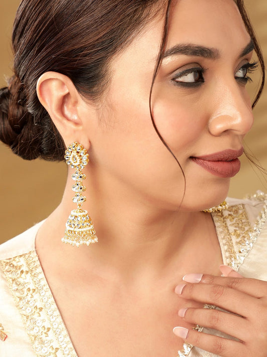 22K Gold plated kundan studded pearl beaded Elegant Jhumka earrings