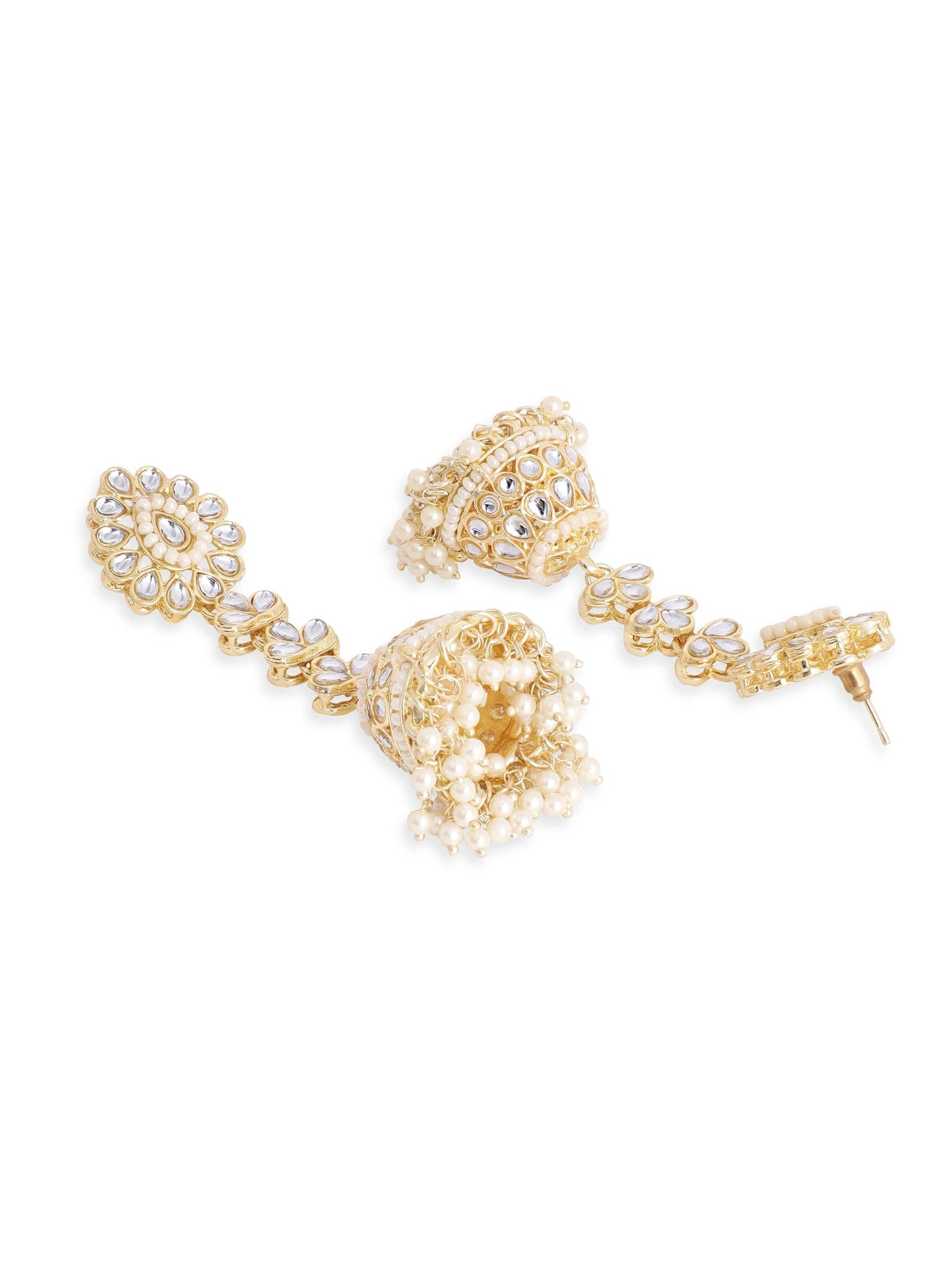 22K Gold plated kundan studded pearl beaded Elegant Jhumka earrings
