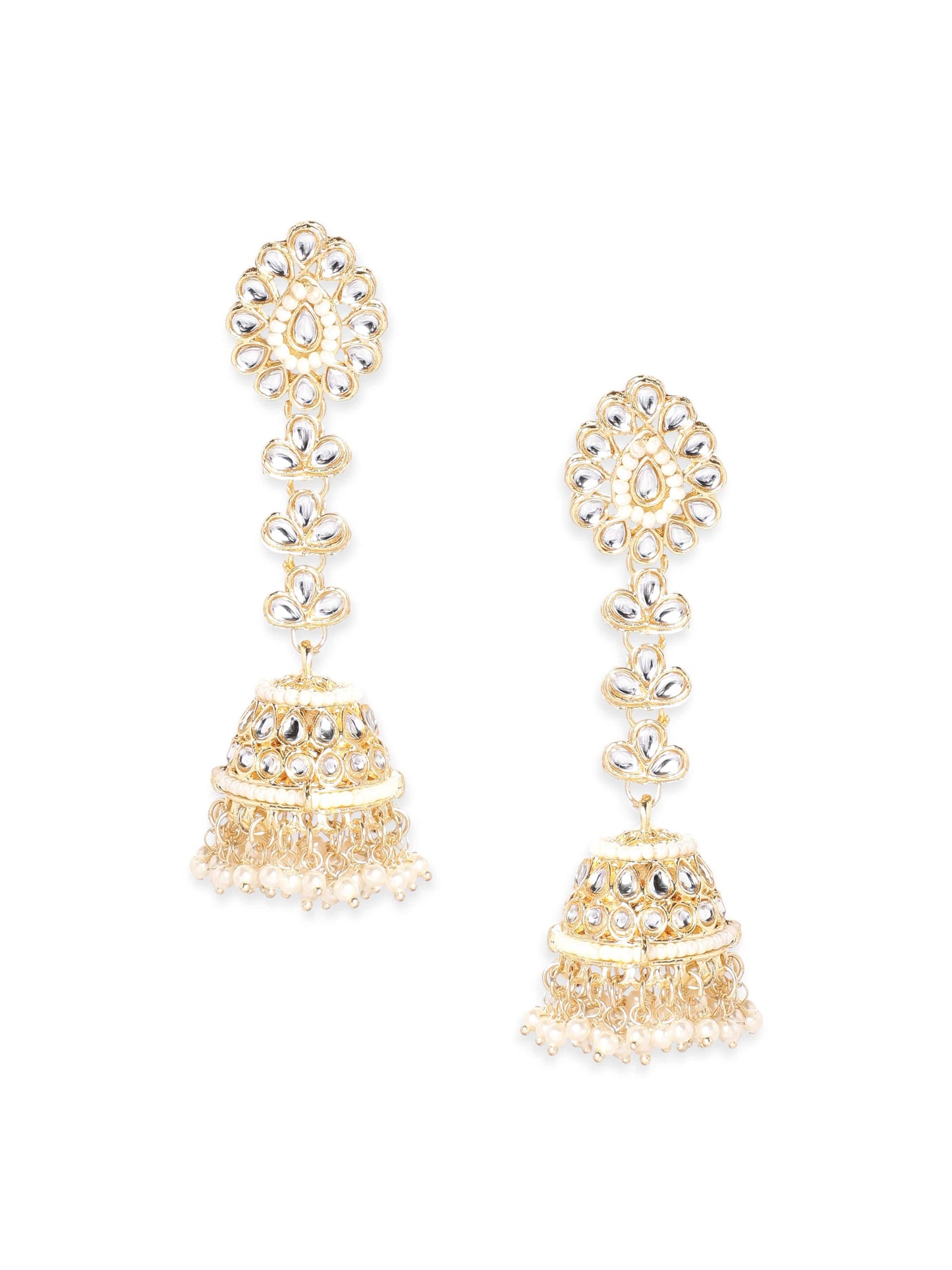 22K Gold plated kundan studded pearl beaded Elegant Jhumka earrings