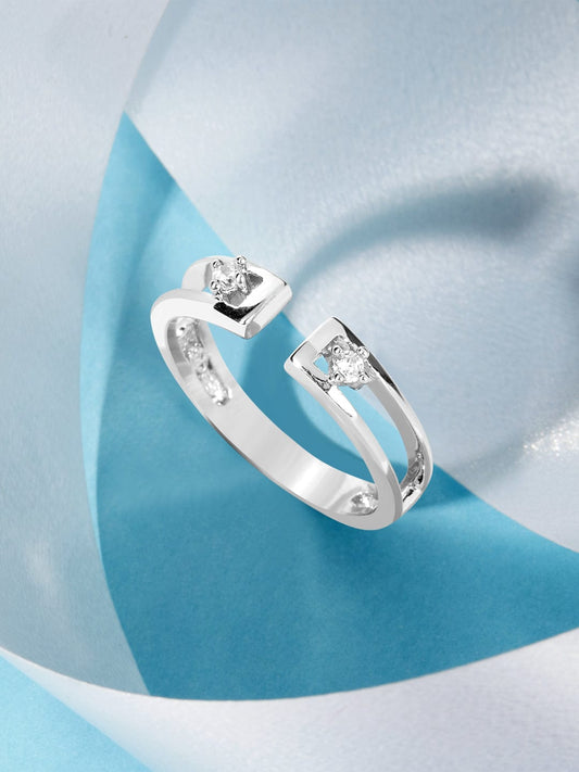 Silver Enclosed Zirconia Elegant Adjustable Ring