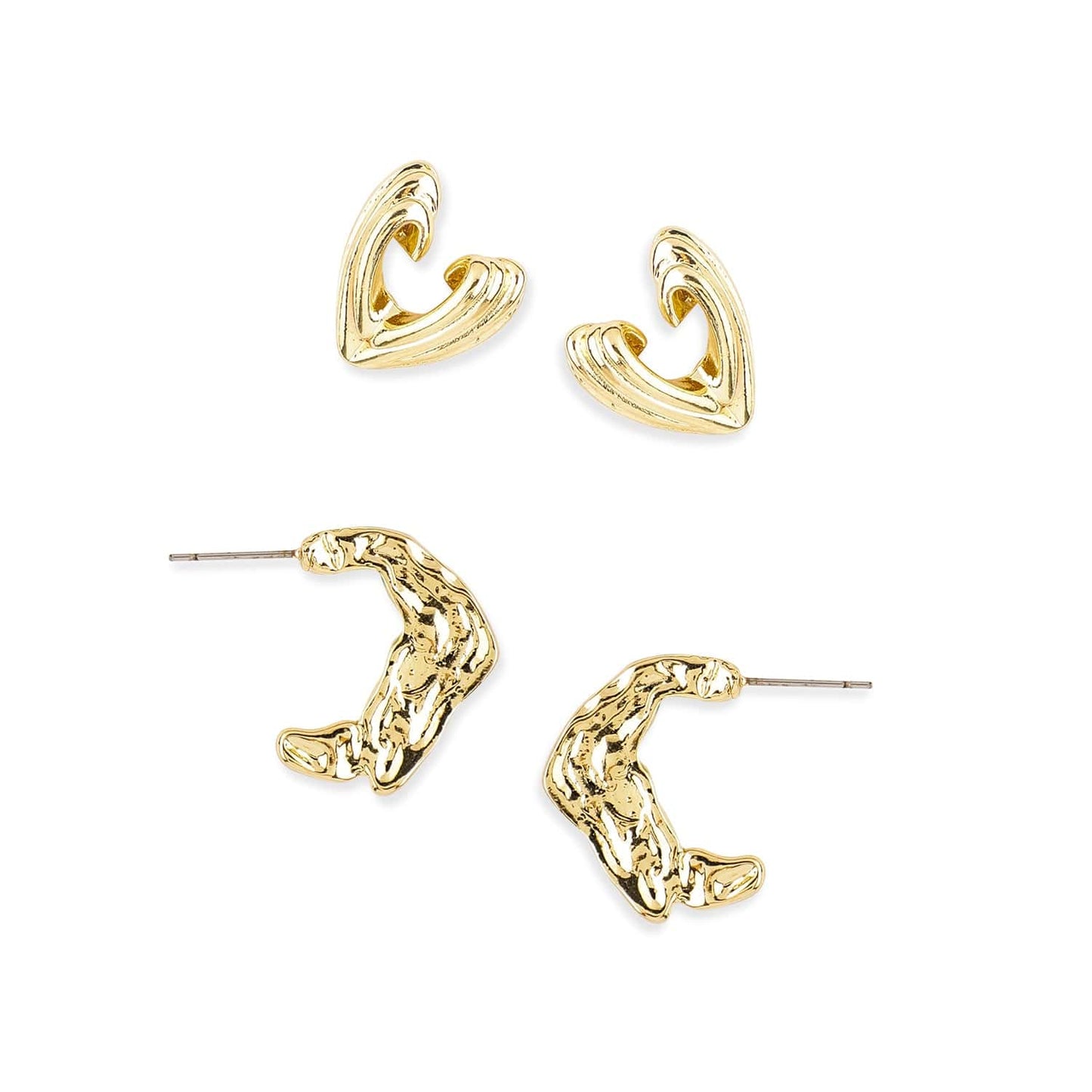 Set of 2 18K Gold Plated Abstract Design Hoop & Stud Earrings Stylish Combo Set