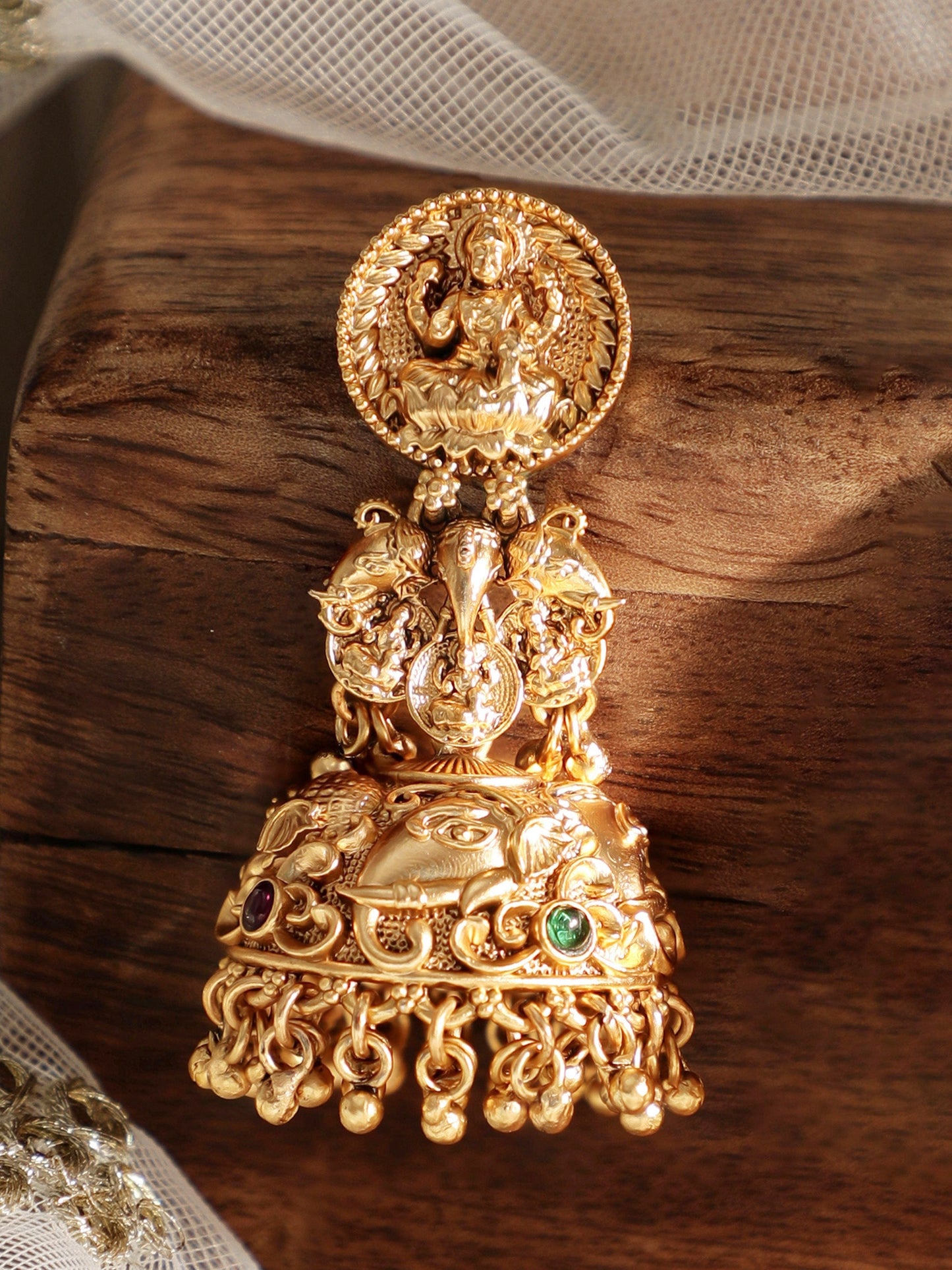 Spiritual Aura 22k Gold-Plated Divine Temple Jhumka Earrings