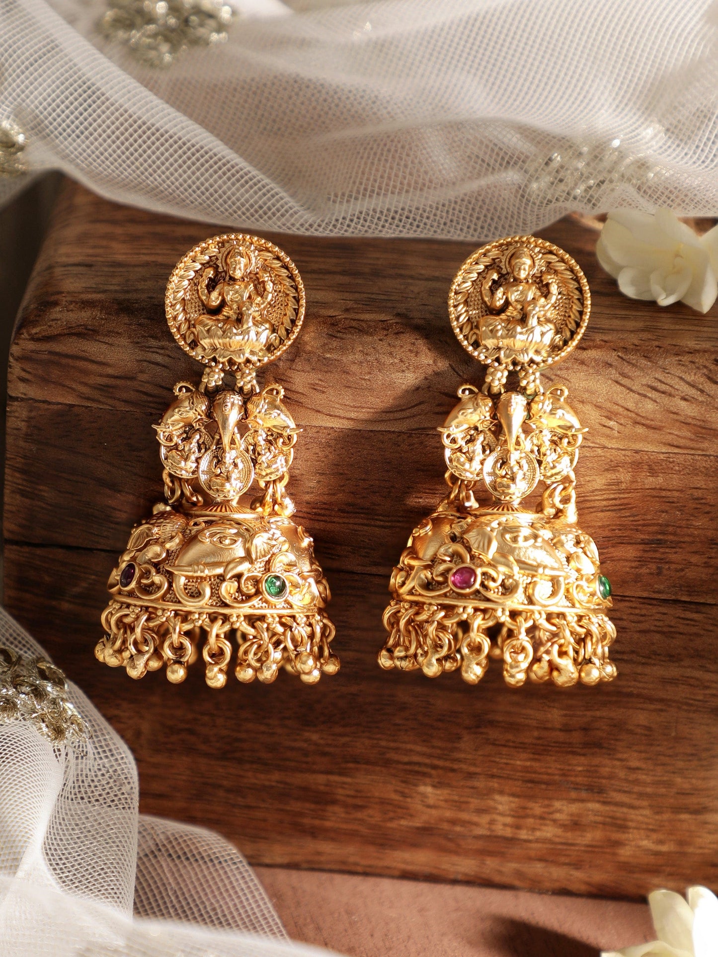Spiritual Aura 22k Gold-Plated Divine Temple Jhumka Earrings