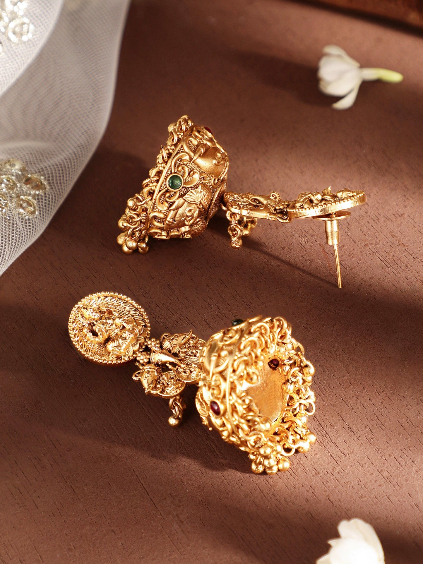 Spiritual Aura 22k Gold-Plated Divine Temple Jhumka Earrings