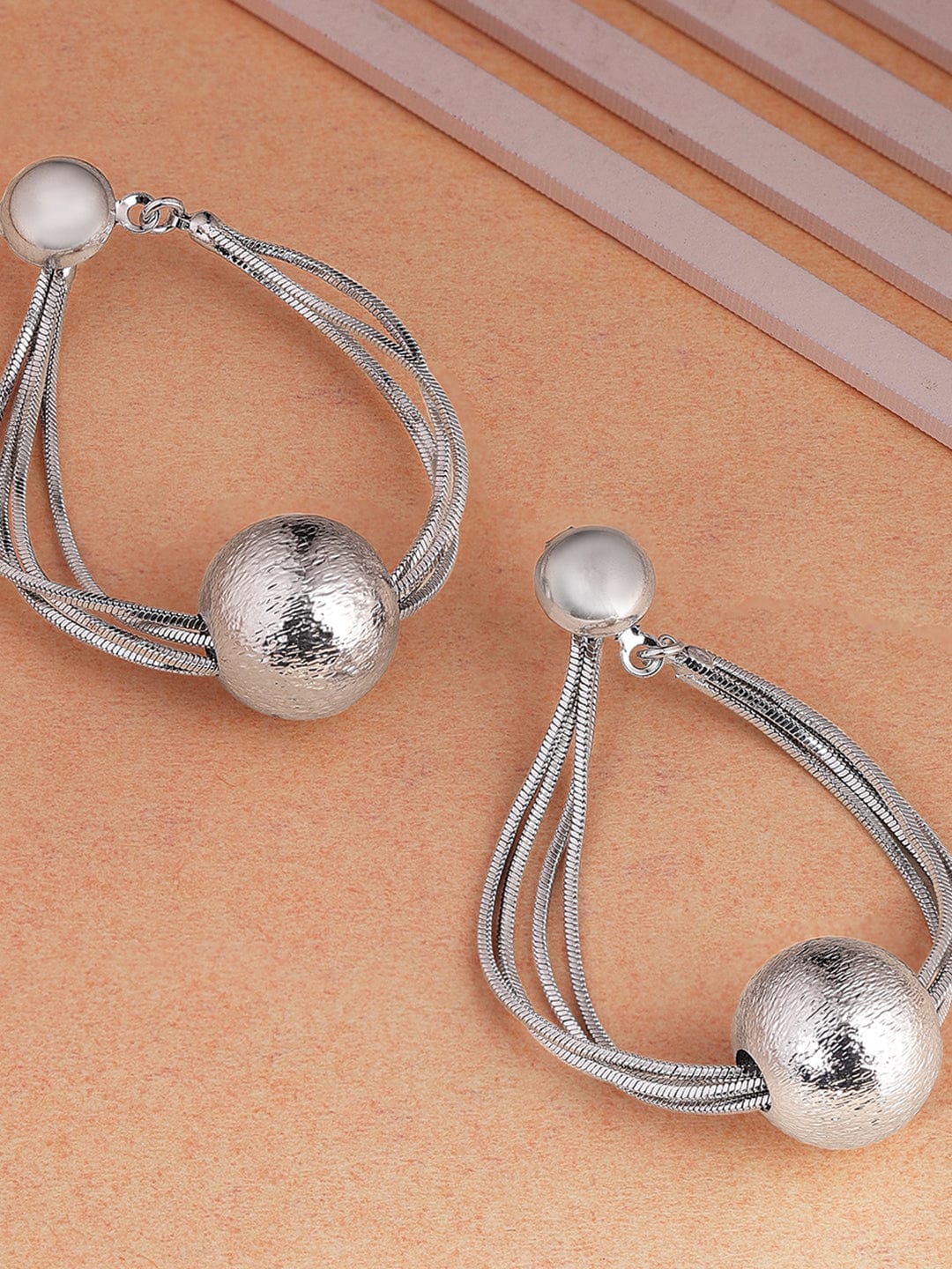 Silver-Plated Textured Ball and Multi-Strand Dangle Earrings for a Statement Look