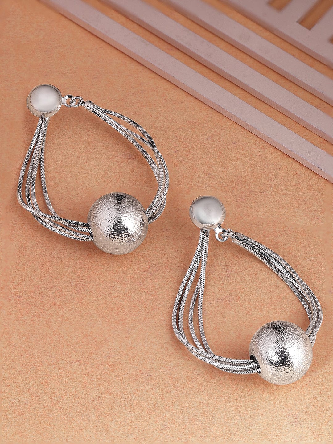 Silver-Plated Textured Ball and Multi-Strand Dangle Earrings for a Statement Look