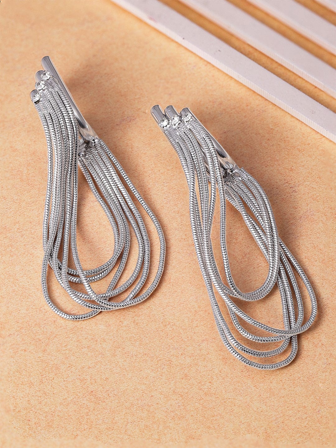 Silver-Plated Multi-Layer Snake Chain Drop Earrings in Sleek & Modern Design