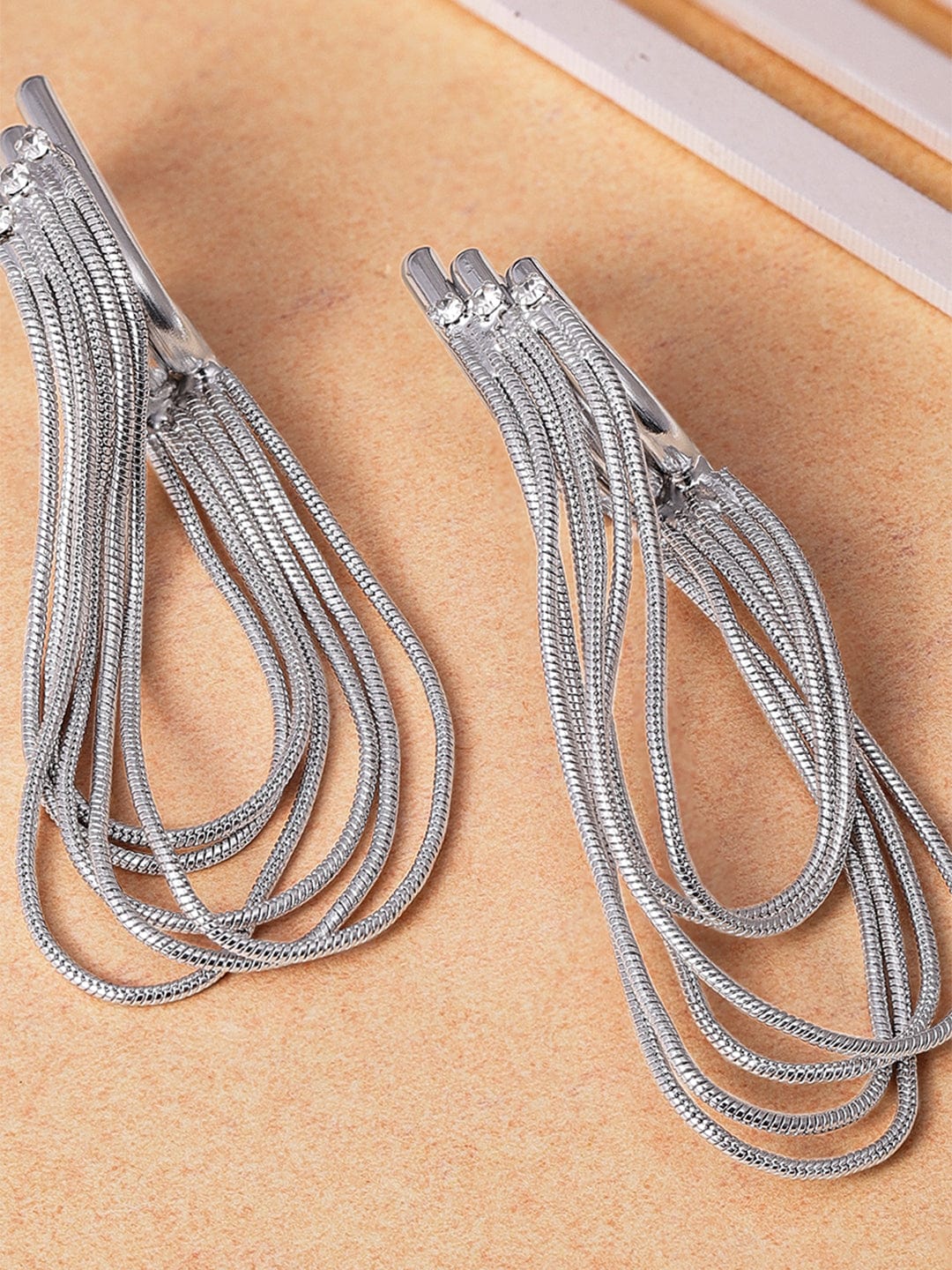 Silver-Plated Multi-Layer Snake Chain Drop Earrings in Sleek & Modern Design