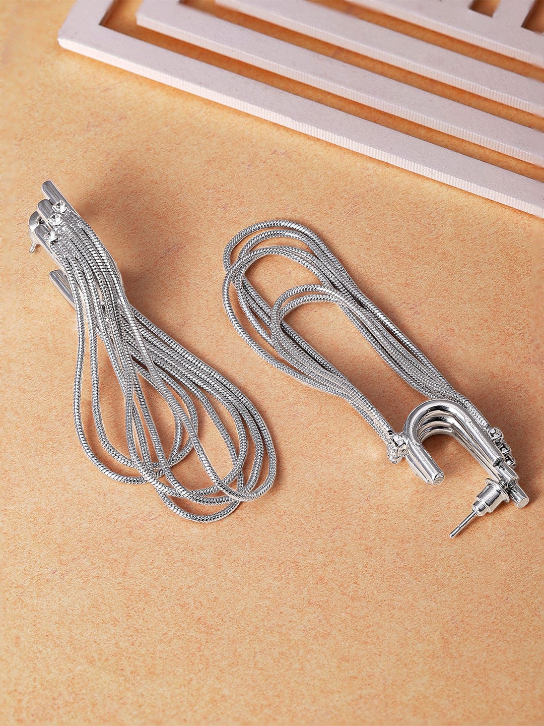 Silver-Plated Multi-Layer Snake Chain Drop Earrings in Sleek & Modern Design