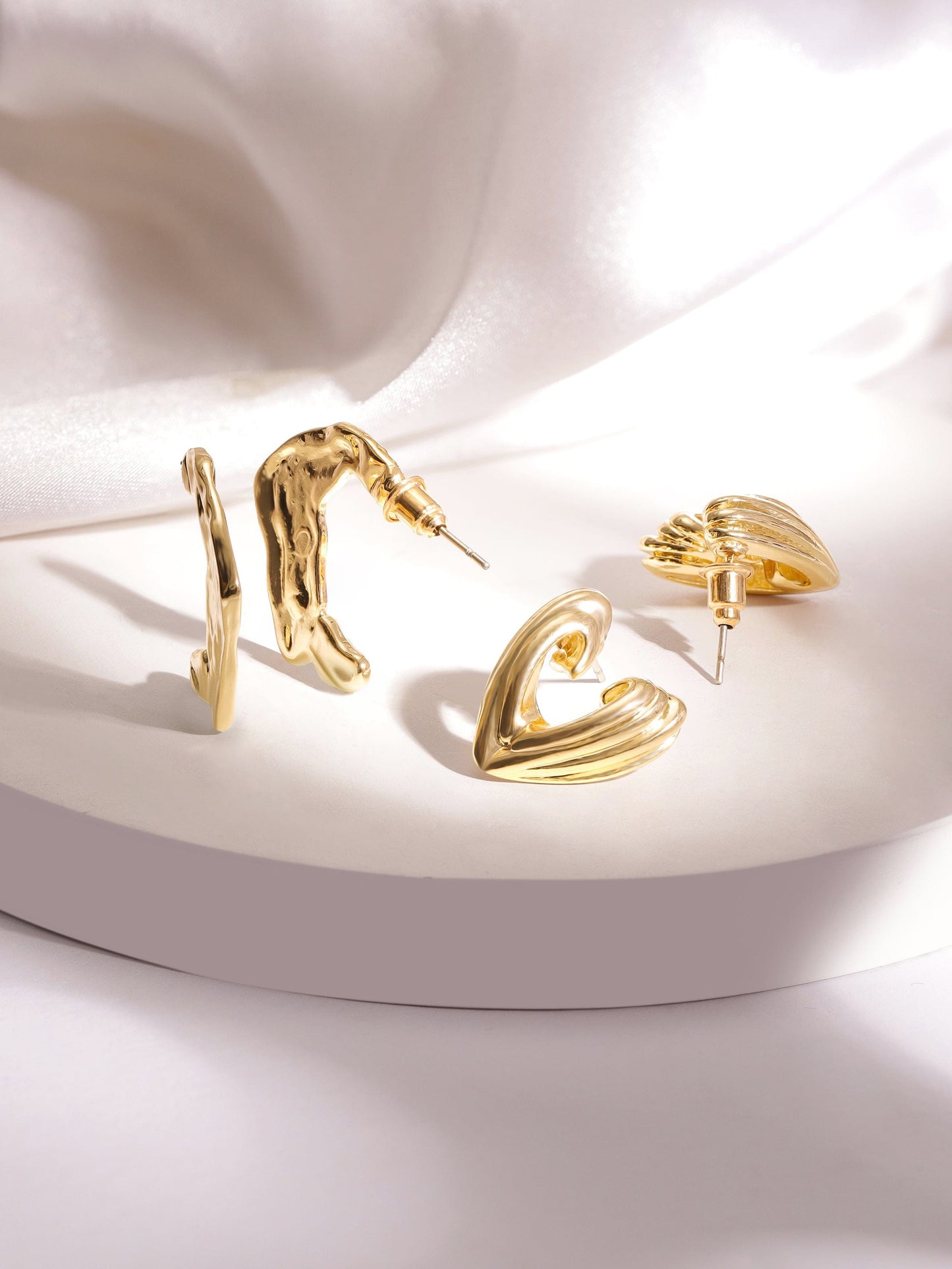 Set of 2 18K Gold Plated Abstract Design Hoop & Stud Earrings Stylish Combo Set