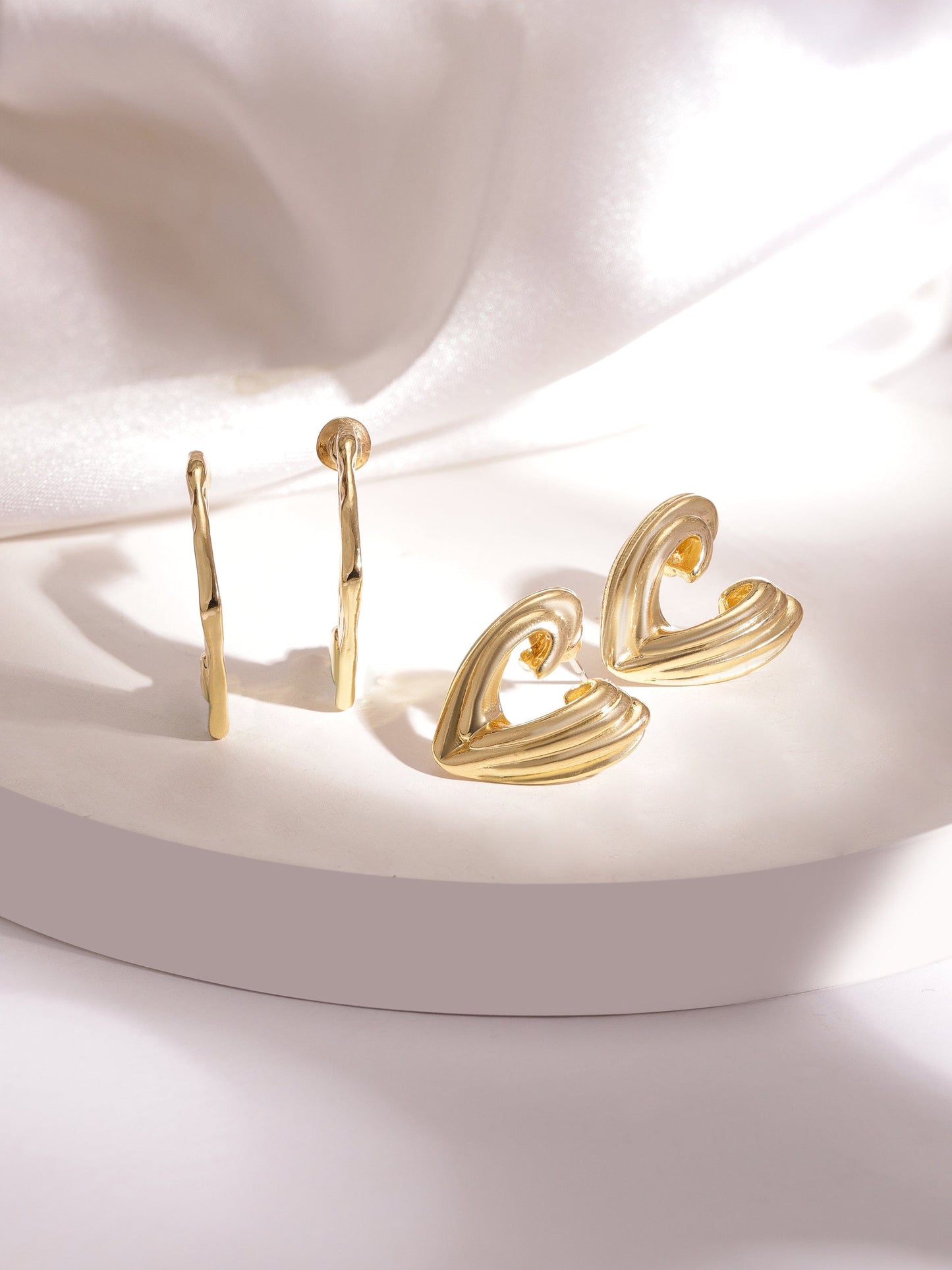 Set of 2 18K Gold Plated Abstract Design Hoop & Stud Earrings Stylish Combo Set