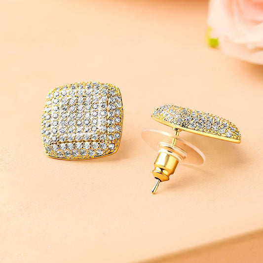 18K Gold-Plated Cubic Zirconia Studded Square Stud Earrings