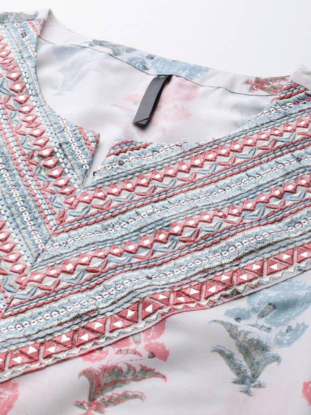 Women Chikan Embroidery Viscose Rayon Straight Kurta