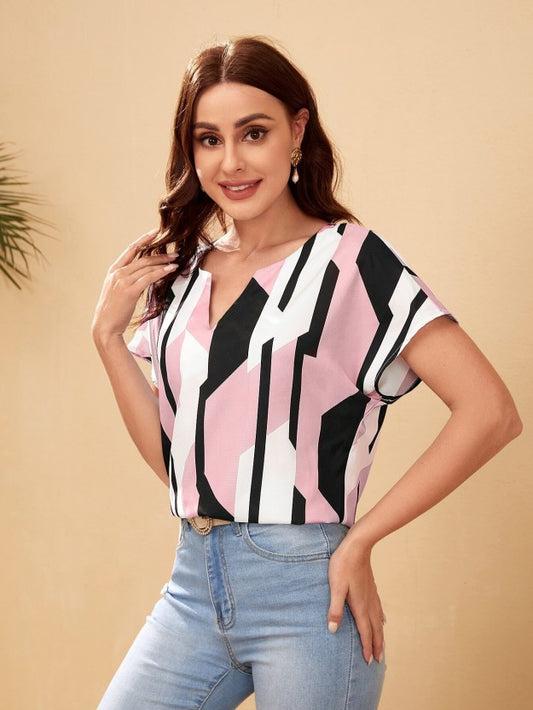 Casual Regular Sleeves Printed Women Pink, Black Top