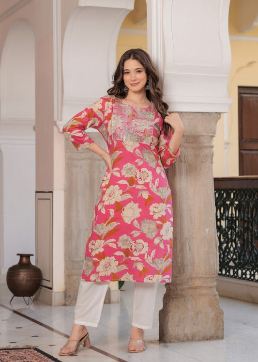 Women Printed Viscose Rayon Straight Kurta