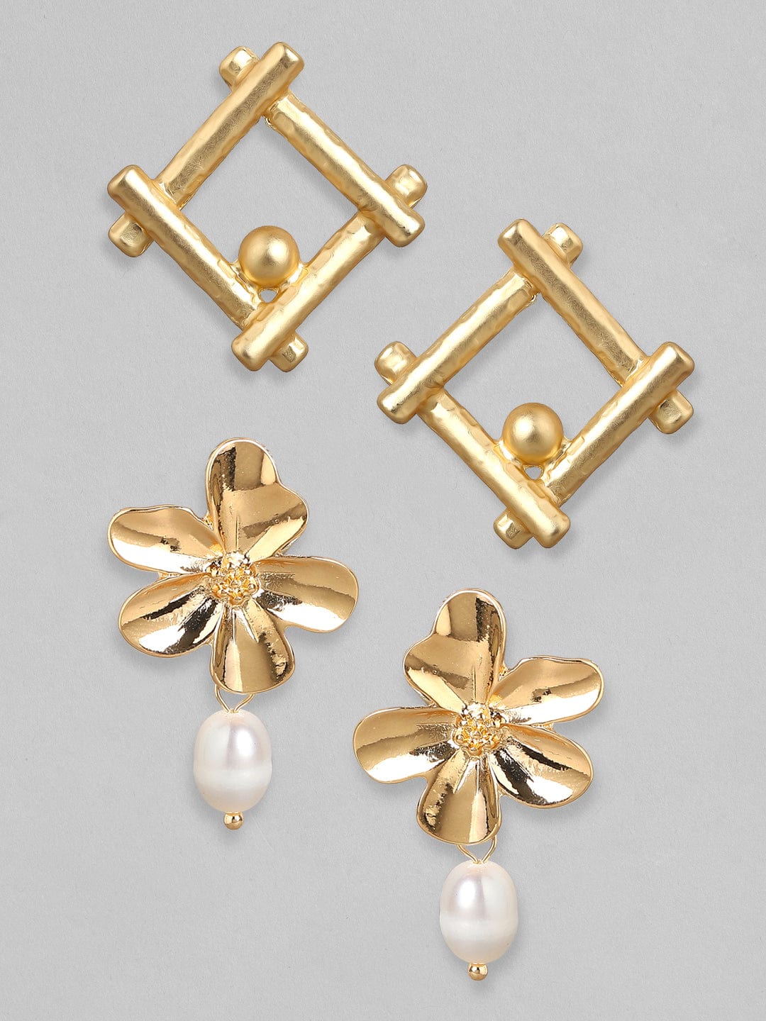 TOKYO TALKIES X Gold-Toned White Set Of 2 Drop Earrings