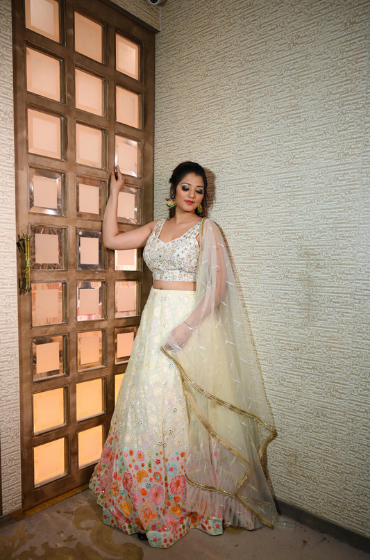 Gorgeous White Floral Motif Lehenga - Perfect for Festive Occasions